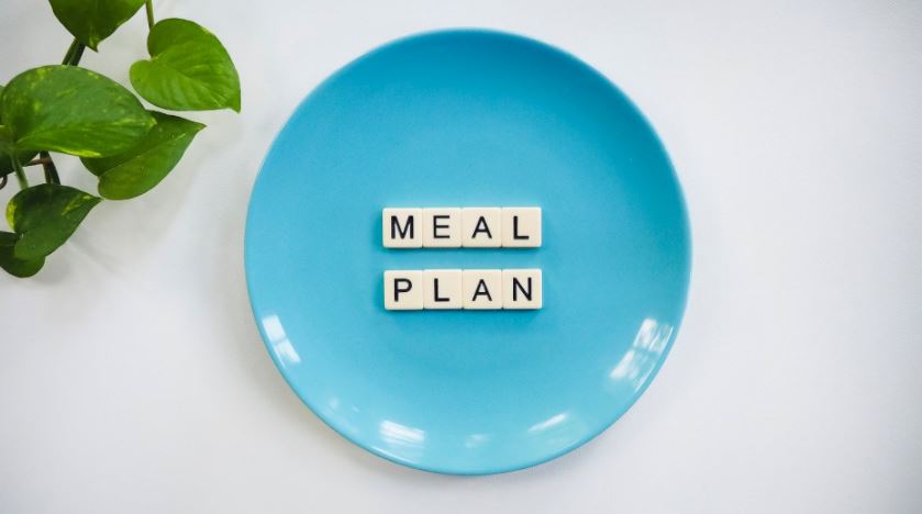 Blue plate with meal plan blocks