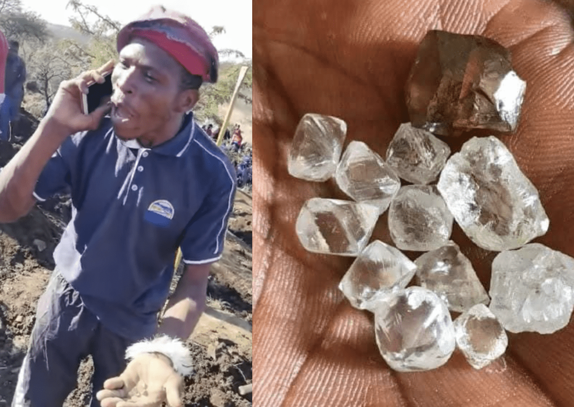 Hundreds of community member have flocked to the area, carrying mining tools and buckets in search for diamonds and riches.