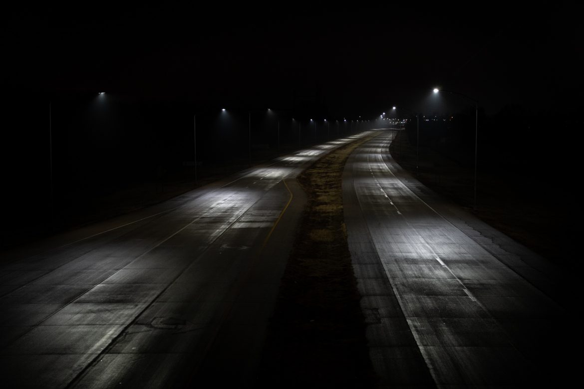 Dark road street lights