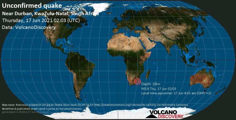 Earthquake Durban, tremor, seismic activity