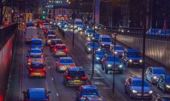 Cars in traffic at night