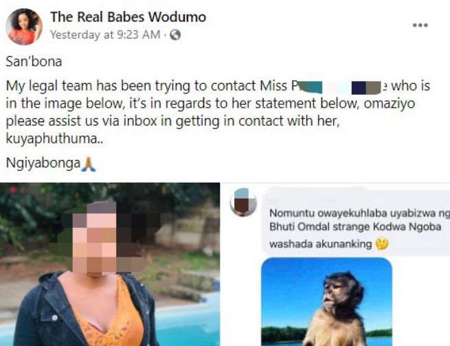 Babes Wodumo Facebook post