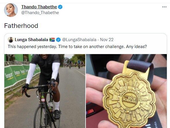 Thando Thabethe 'Fatherhood' tweet Lunga Shabalala