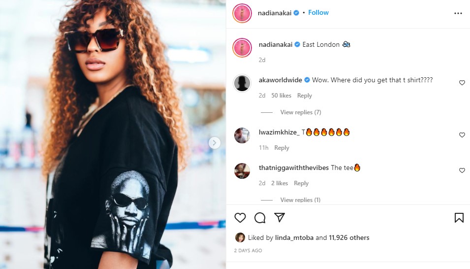 AKA comments on Nadia Nakai's Instagram picture