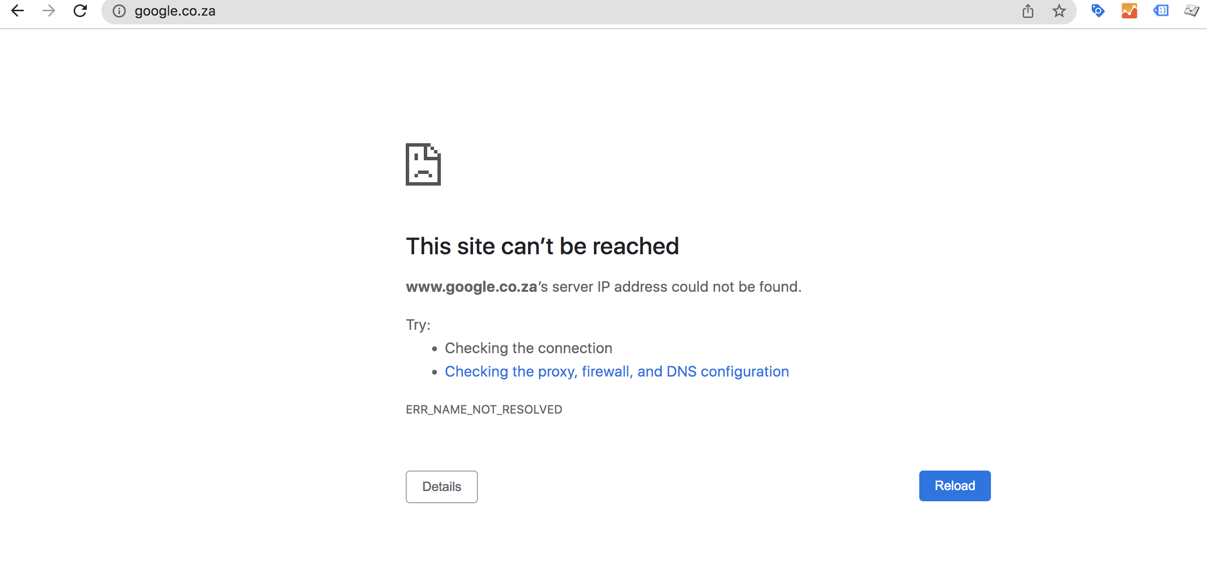 Google.co.za, the South African domain, is down