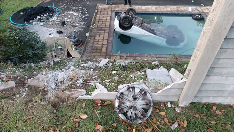 crashing into pool