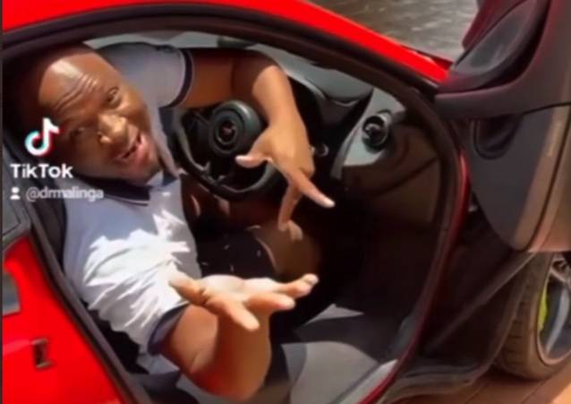 Tweeps react to Dr Malinga posing in a McLaren