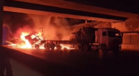 trucks burst into flames