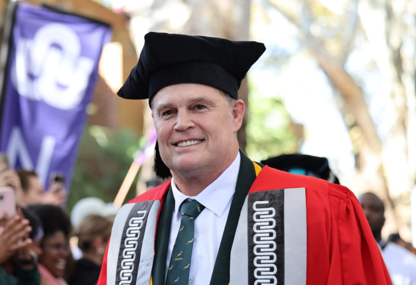 Rassie Erasmus receives honorary doctorate from the University of North West
