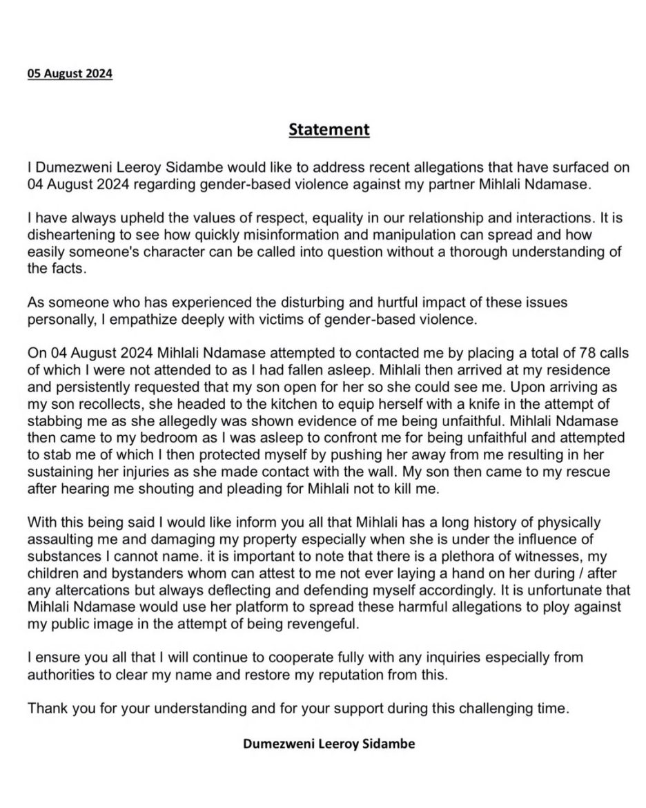 Mihlali responds to Leeroy's allegation that she attempted to stab him