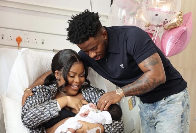 Beverly Tlhako and husband celebrate the arrival of baby Paris