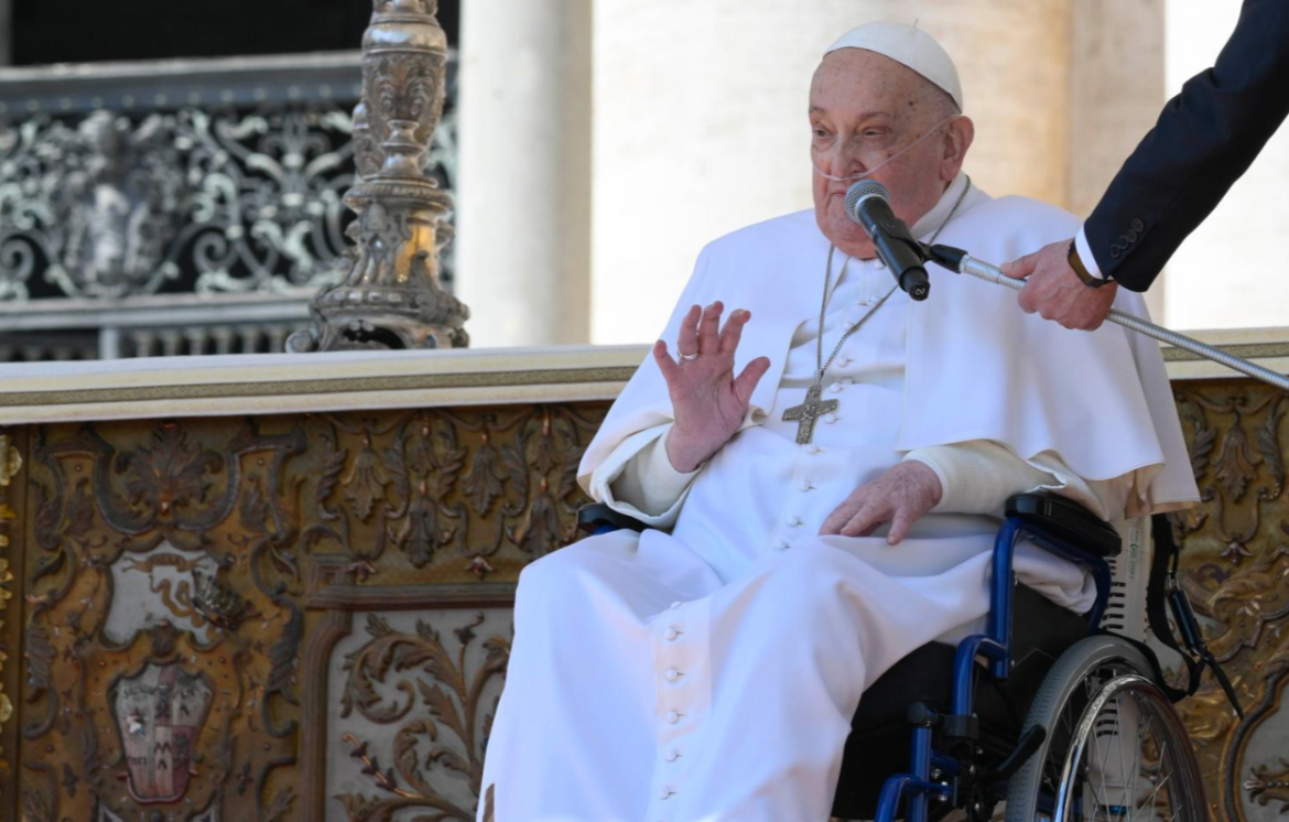 Pope Francis makes his first public appearance since his release from the hospital