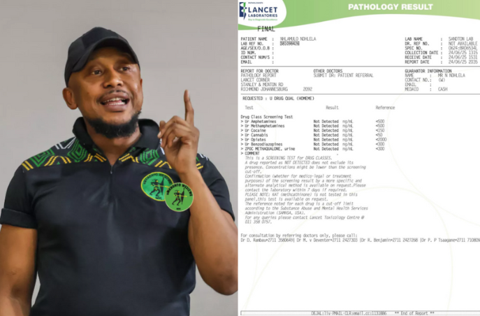 MK Party's Nhlamulo Ndhlela releases clean drug test after Shivambu's allegations