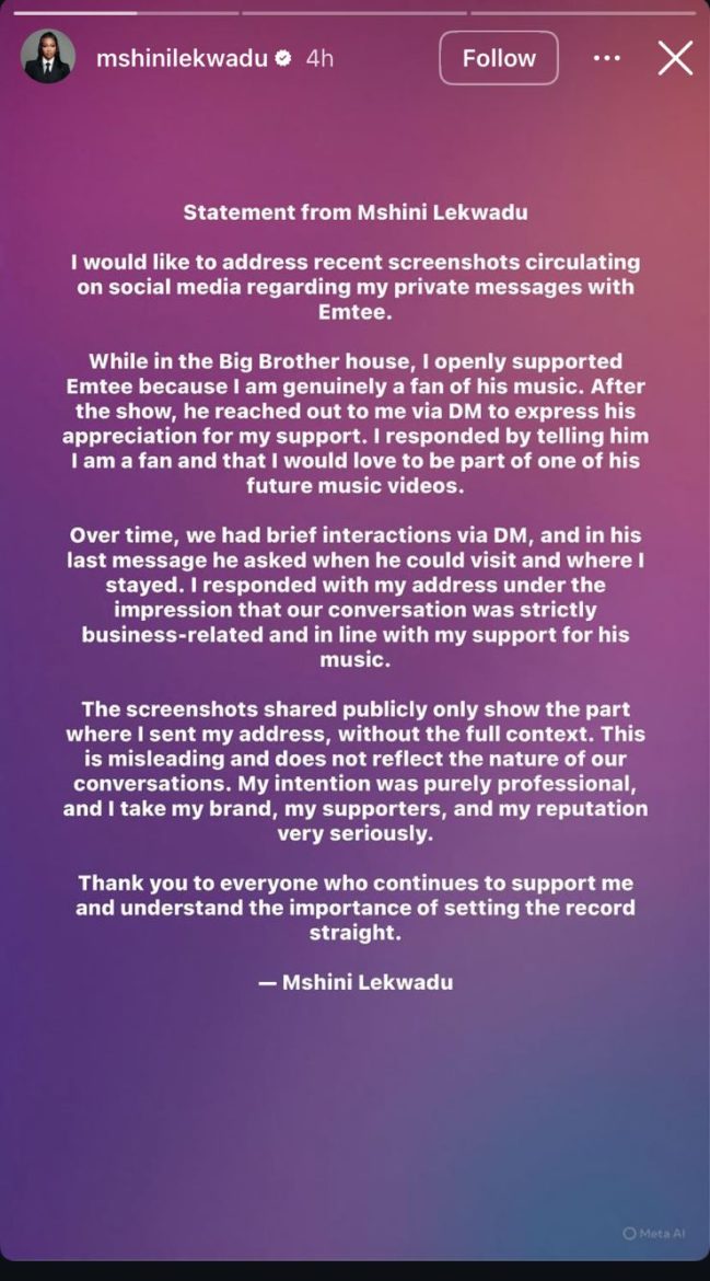 Mshini Lekwadu Media statement