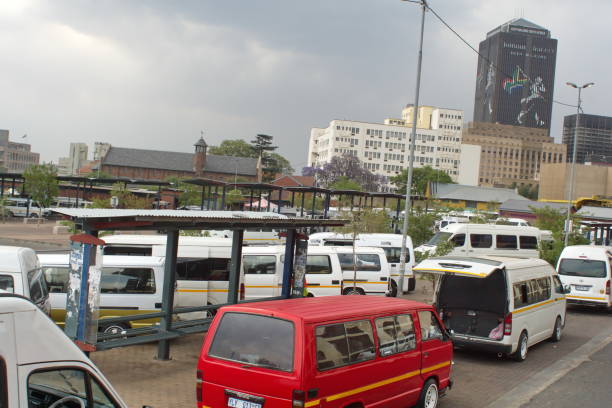 Taxi stand for the van taxis serving the townships in Johannesburg, South Africa, just outside the Central Business District